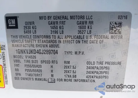 2016 Chevrolet Traverse Ltz из США, поврежденный, VIN 1GNKVJKD4GJ289704